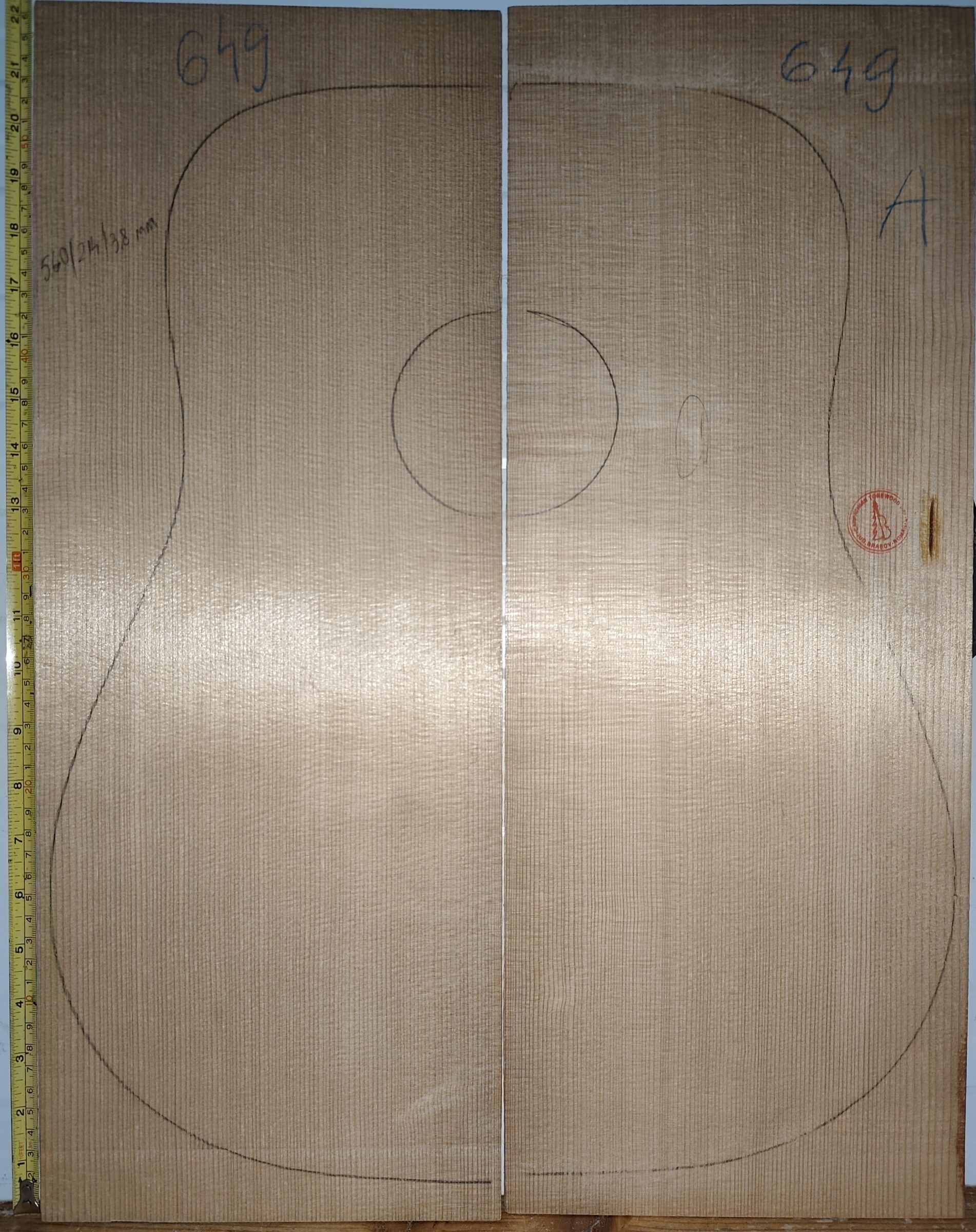 Spruce Torrefied Top for Acoustic Guitars, No. 649, A Grade