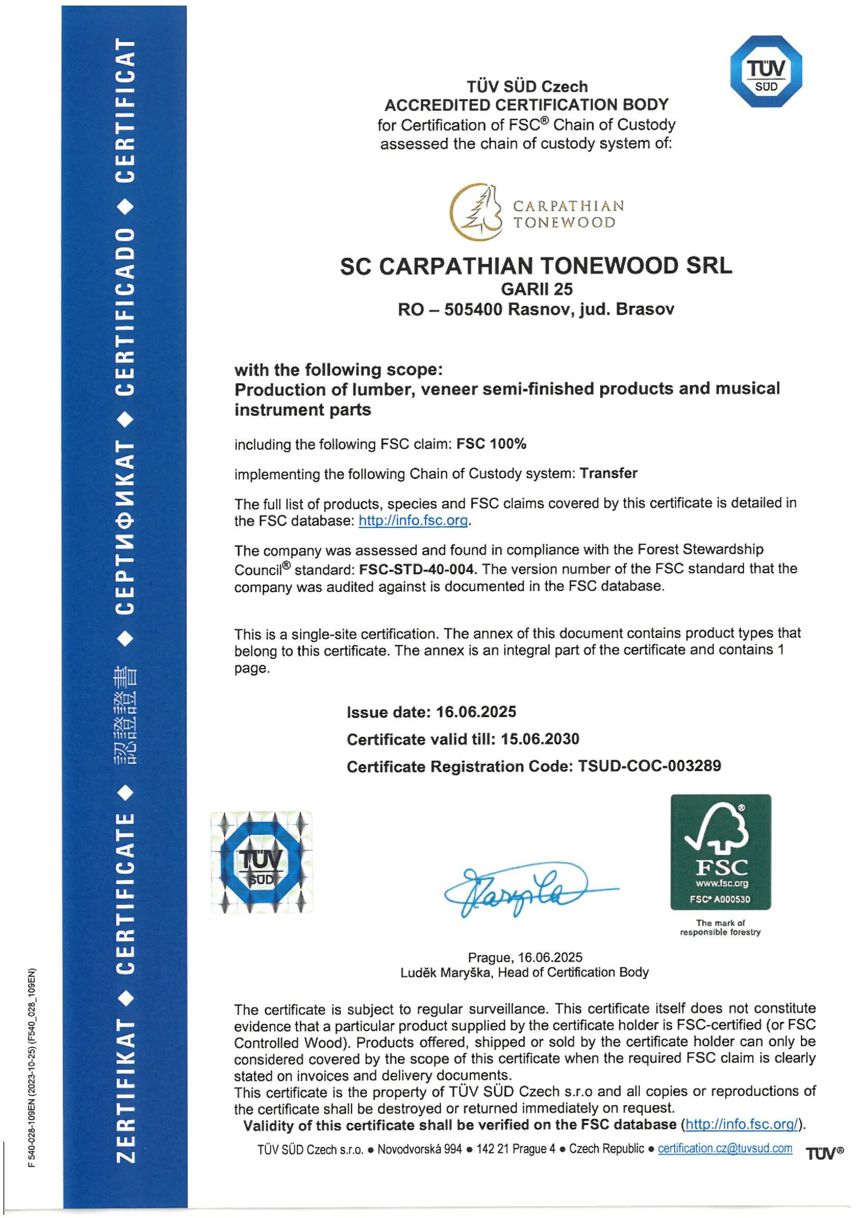 FSC Carpathian Tonewood